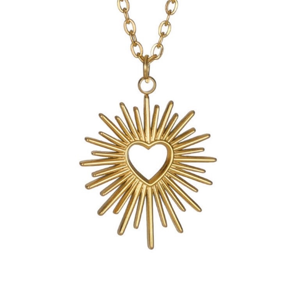 “Radiant Sacred Heart” of Jesus Immaculate Mary Burst Explode Catholic Necklace